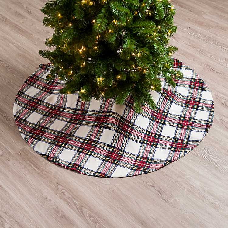Festive White Plaid Christmas Tree Skirt | Kirkland's Home