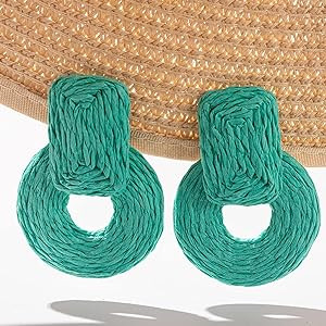 Statement Raffia Earrings Cute Boho Earrings Rattan Dangle Earrings Handmade Straw Wrap Earrings ... | Amazon (US)