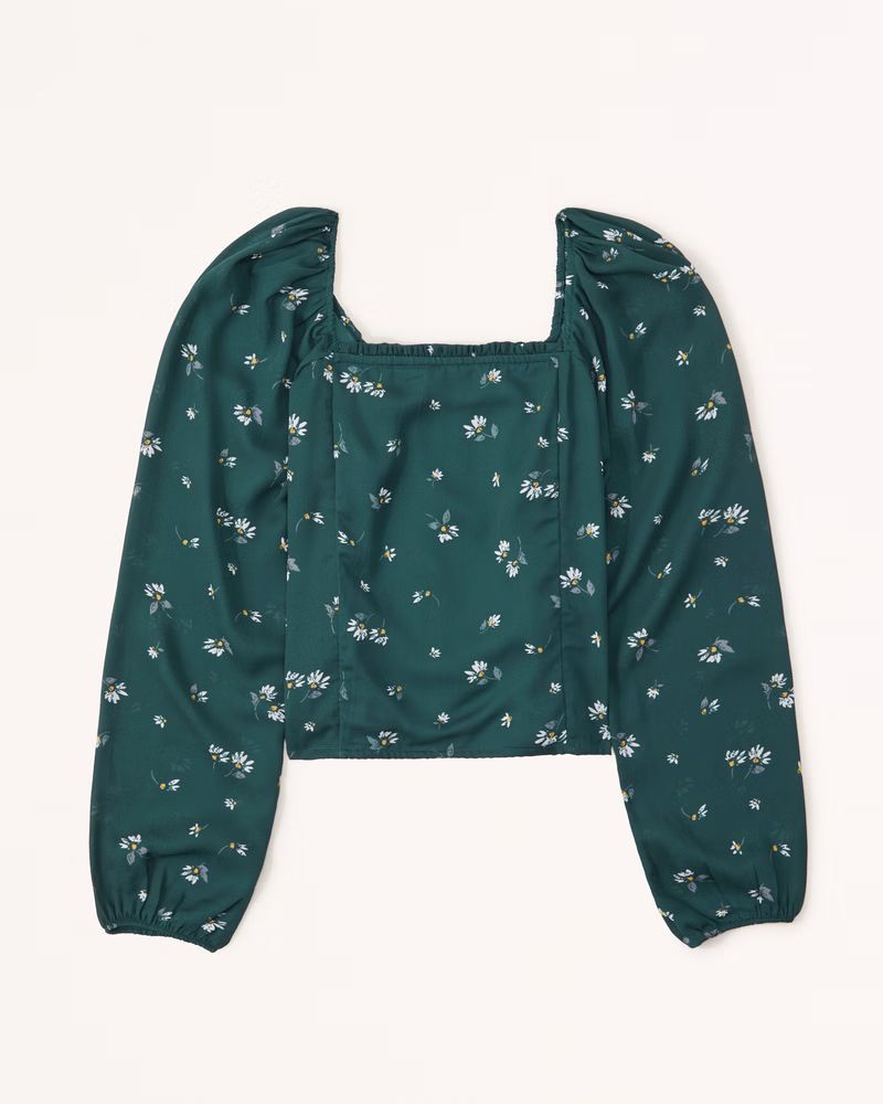 Long-Sleeve Smocked Puff Sleeve Top | Abercrombie & Fitch (US)