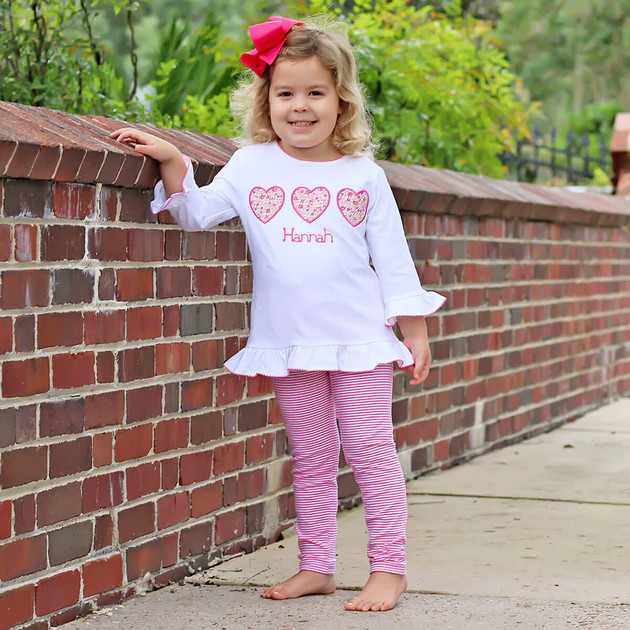 Pink Stripe Floral Heart Milly Legging Set | Classic Whimsy