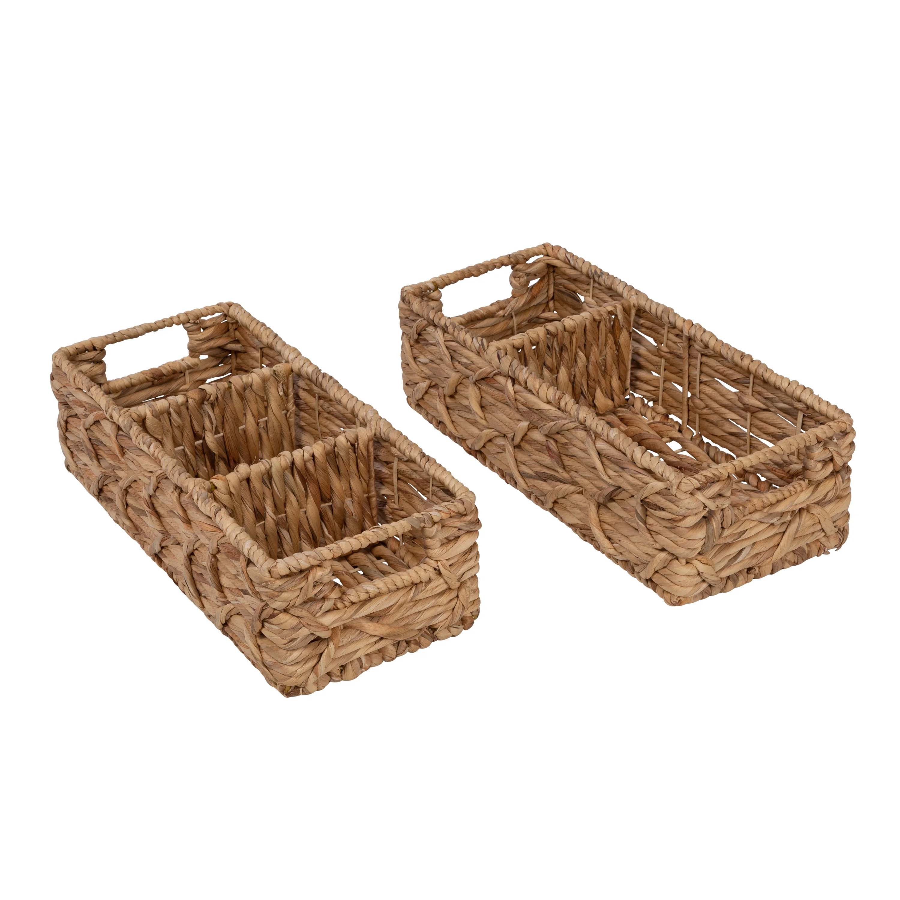 Honey-Can-Do Wicker Water Hyacinth Storage Basket Set of 2 with Dividers, Natural | Walmart (US)