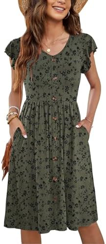 WNEEDU Summer Dresses for Women 2026 Casual Loose Cap Sleeve Sundress Swing Button Down Dress Bea... | Amazon (US)