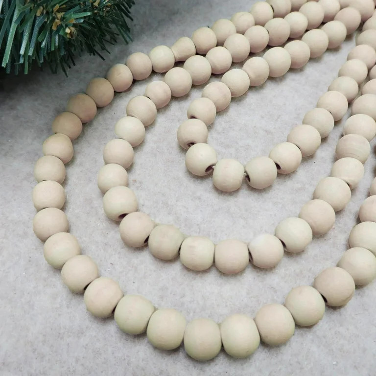 Holiday Time 14mm Natural Wood Bead Christmas Decorative Garland, 12 Feet - Walmart.com | Walmart (US)