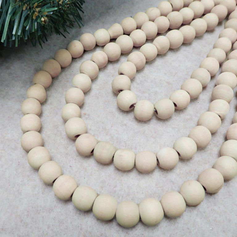 Holiday Time 14mm Natural Wood Bead Christmas Decorative Garland, 12 Feet | Walmart (US)