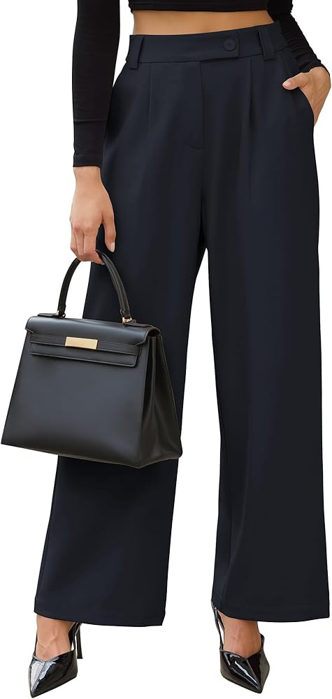 ZAFUL Womens Wide Leg Pants High Elastic Waisted Business Casual Trousers Work Dress Pants with P... | Amazon (US)