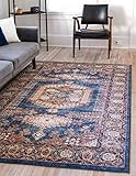 Unique Loom Utopia Collection Traditional Geometric Tribal Warm Tones Dark Blue Area Rug (5' 0 x 8'  | Amazon (US)