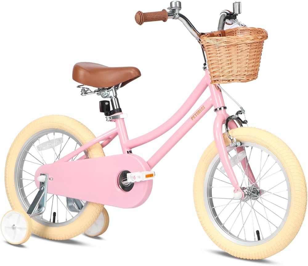 Petimini Girls Bike with Basket for 2-12 Years Old Kids, 12 14 16 18 20 Inch Bicycle with Bell Tr... | Amazon (US)
