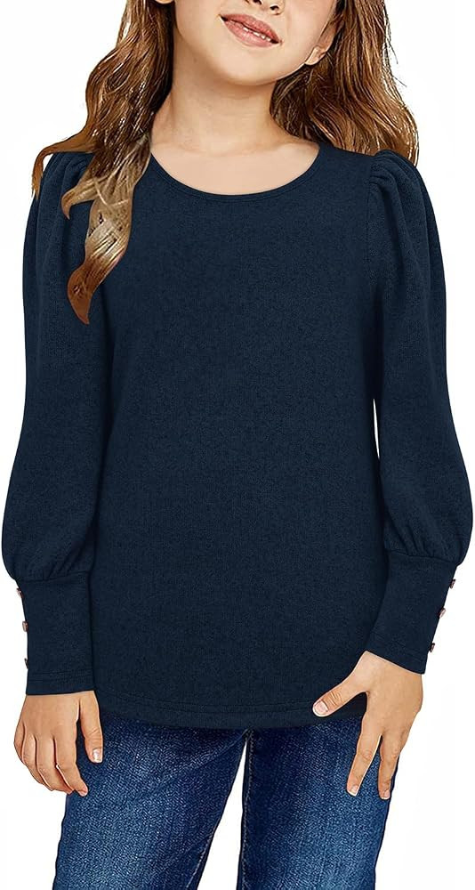 storeofbaby Shirts for Girls Long Sleeve Casual Loose Fit Tunic Tops Solid Blouses | Amazon (US)
