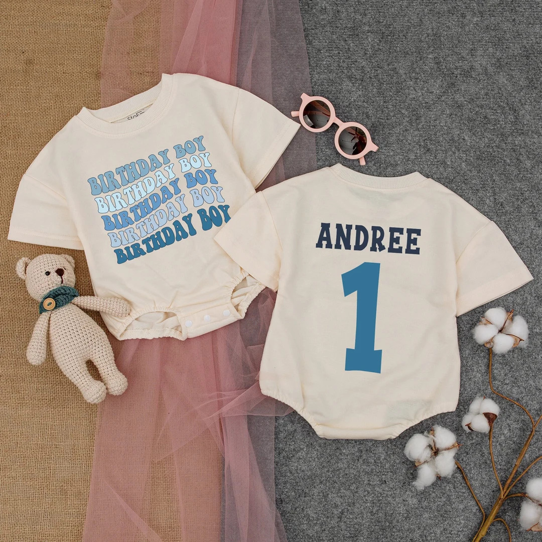 Personalized Birthday Boy Short Sleeve Romper, First Birthday Outfit, Blue Theme Birthday Shirt, ... | Etsy (US)