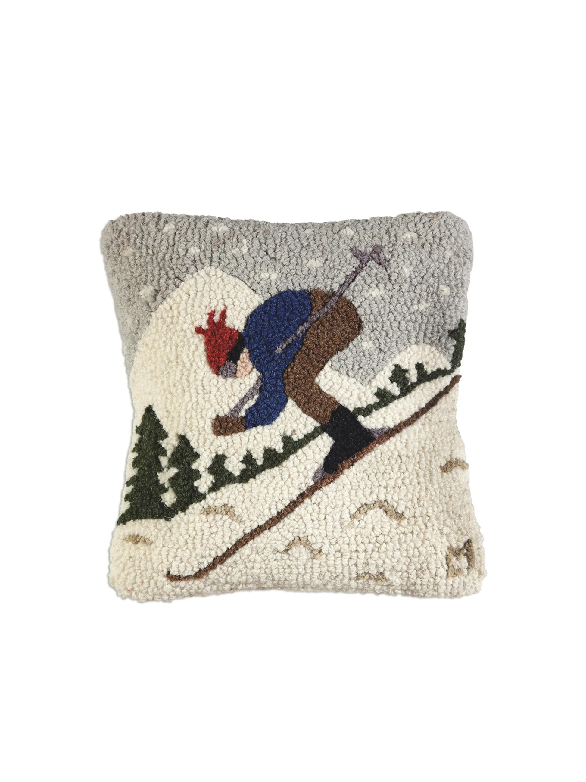 Downhill Skier Hooked Wool Square Pillow | Weston Table