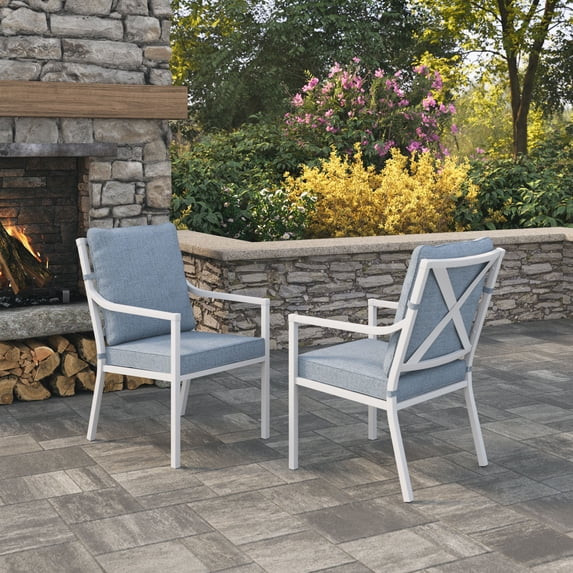 My Texas House Cambria 2-Pack Steel Outdoor Patio Conversation Chairs, White/Blue | Walmart (US)