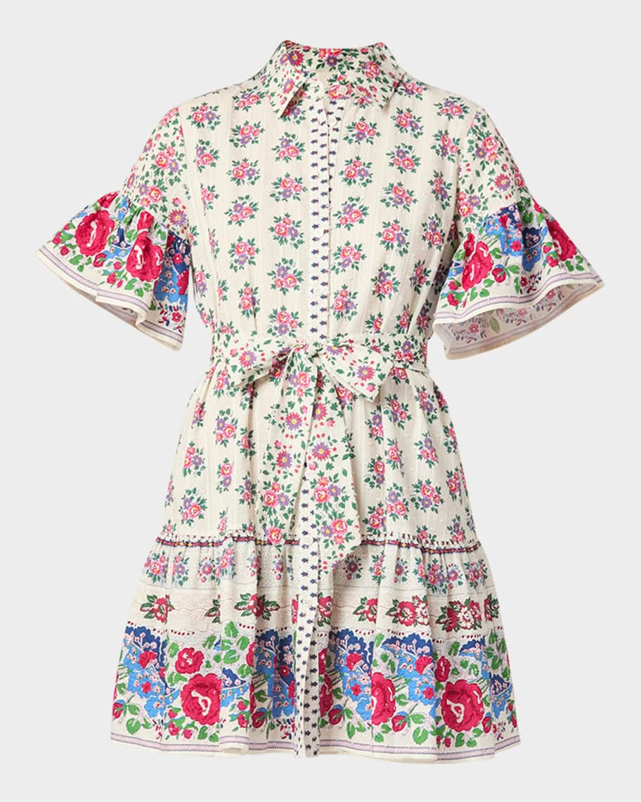 Shoshanna Lima Flounce Floral-Print Cotton Mini Dress | Neiman Marcus