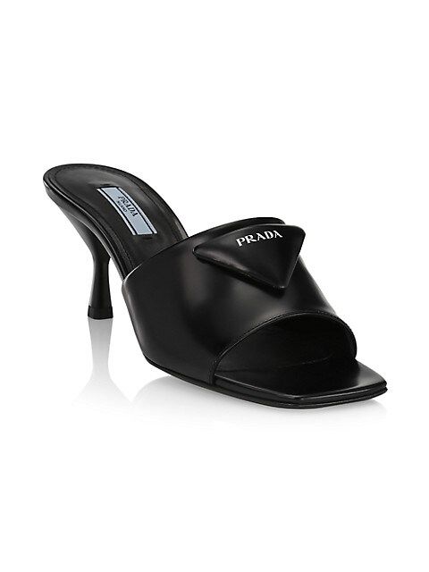 Prada Logo Leather Open-Toe Mules | Saks Fifth Avenue