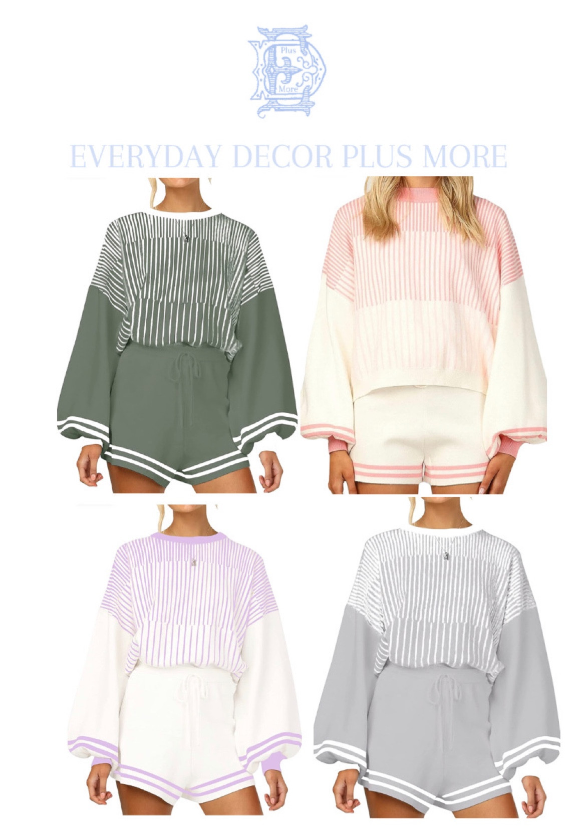 Women' s Striped 2 Piece Outfits Crewneck Knit Pullover Sweater Shorts Set
Matching lounge set
Matching knit set 
Striped Knit set 
Matching pajamas set

#LTKstyletip #LTKtravel #LTKunder50