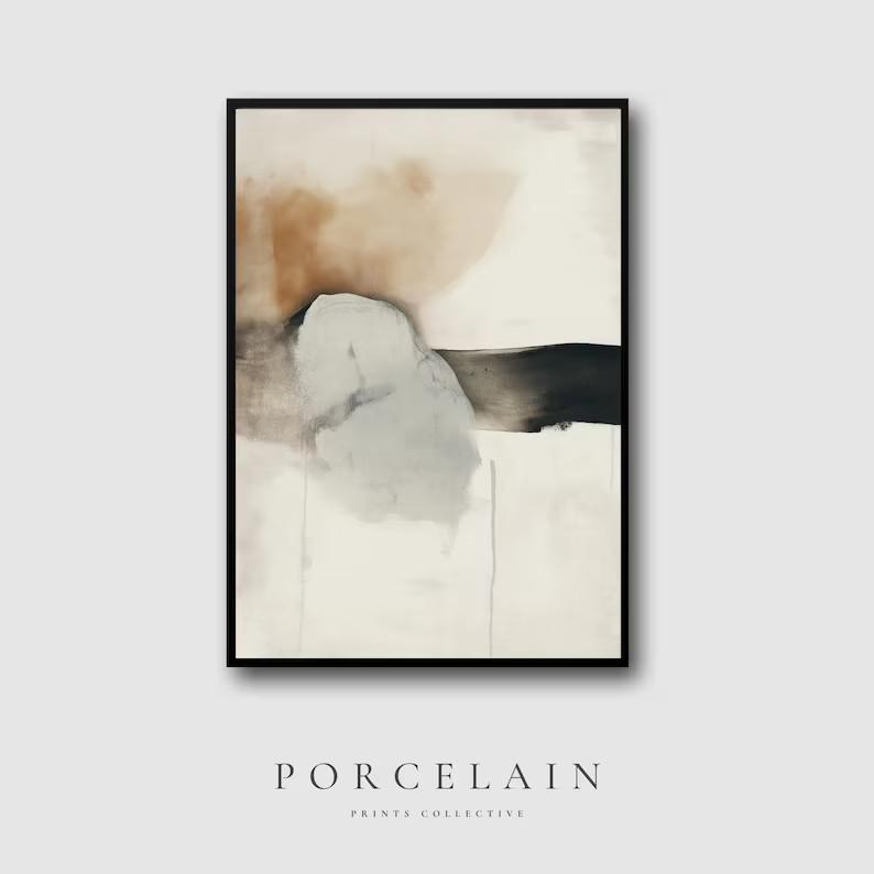 Neutral Abstract Wall Art Download | Modern Minimalist Earth Tone Printable, Beige Black Brown Di... | Etsy (US)