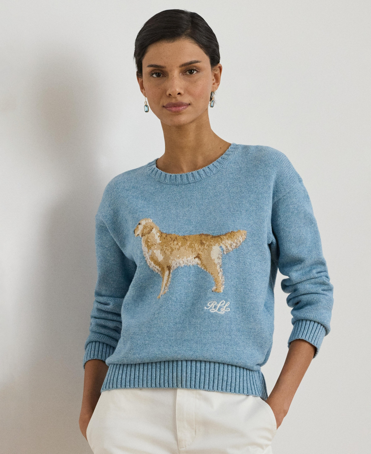 Lauren Ralph Lauren Women's Cotton Dog Sweater - Blue Note Heather Multi | Macy's