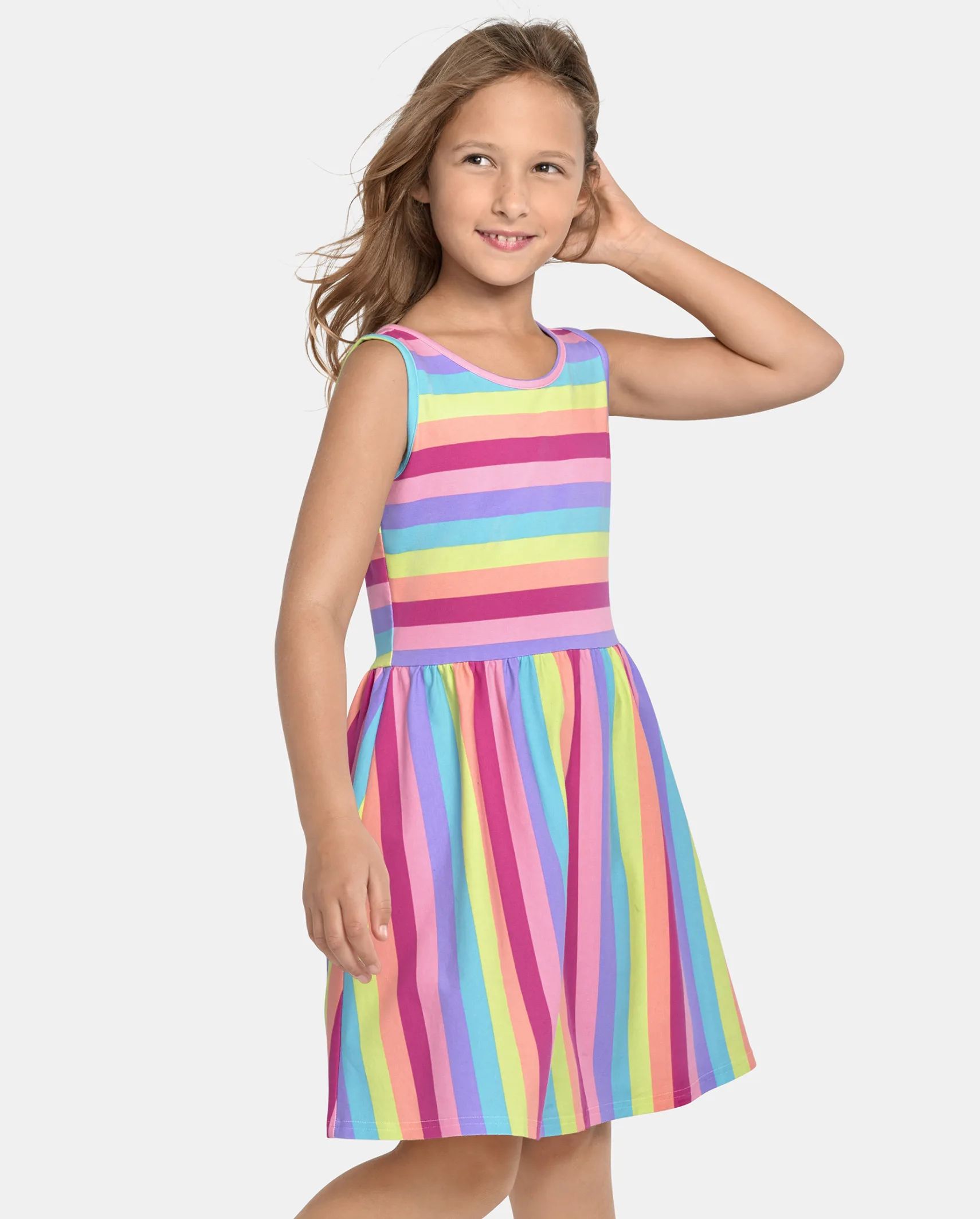 Girls Sleeveless Rainbow Striped Knit Cross Back Everyday Dress | The Children's Place  - MULTI C... | The Children's Place