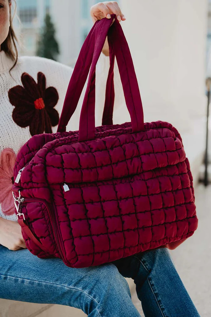 Wine Quilted Duffel Overnight Bag | Katydid