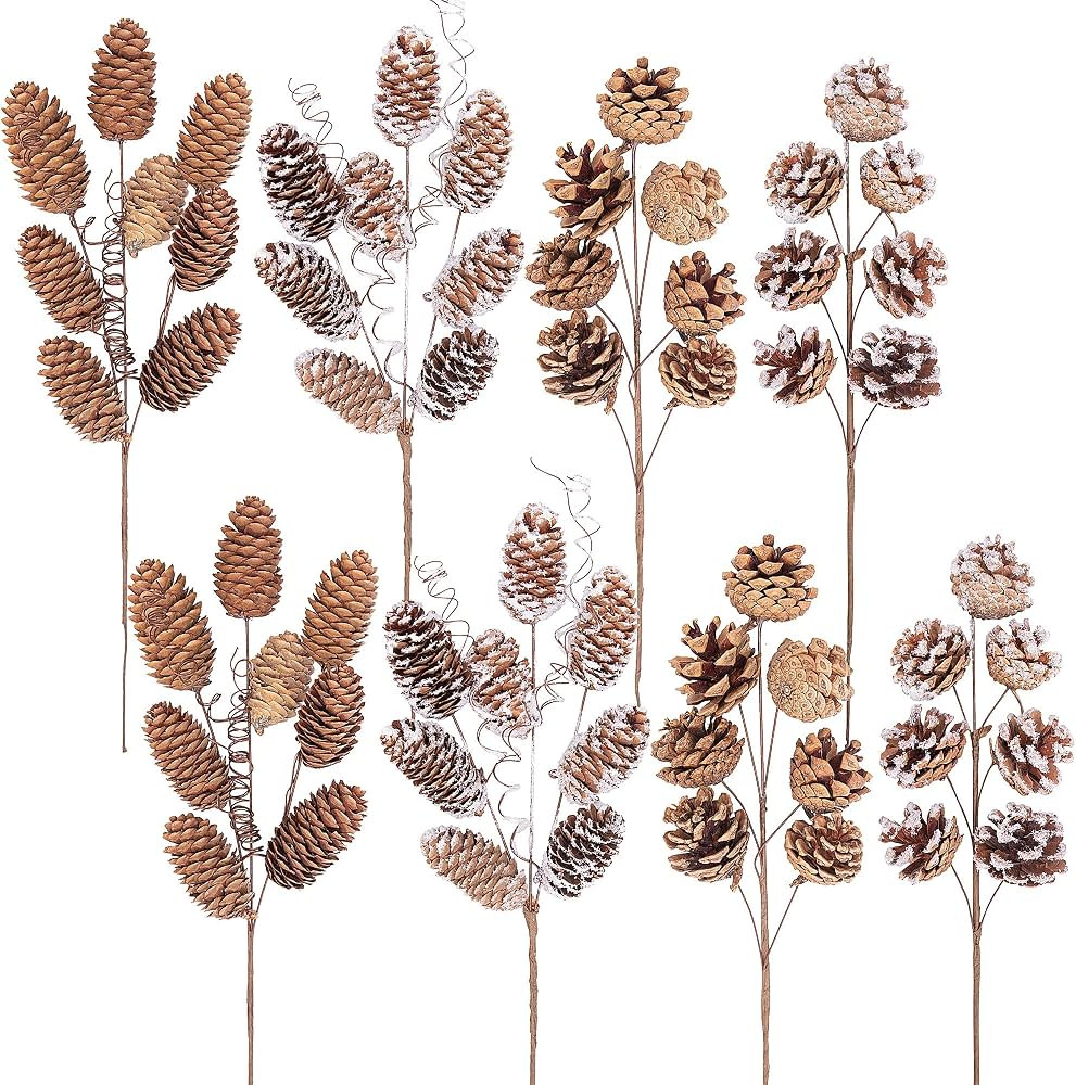8 PCS Large Natural Pinecone Branches Ornaments-14 Inch Spray Pinecones Picks Stmes-Pine Cones fo... | Amazon (US)