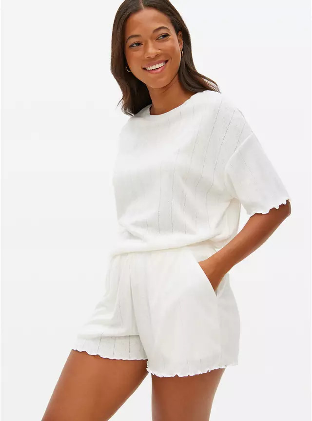 White Pointelle Co-ord Pyjama Shorts L | Tu Clothing