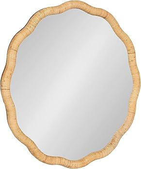 Kate and Laurel Rahfy Boho Scalloped Round Rattan Mirror, 26 Inch Diameter, Natural Wood, Decorat... | Amazon (US)