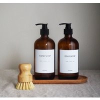 Amber Glass Kitchen Soap Dispenser Set - Sink Side Set, Refillable Brown With White Waterproof Label, Housewarming Gift | Etsy (US)