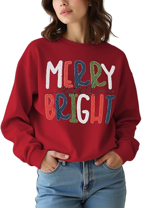 MODNTOGA Women's Merry and Bright Crewneck Sweatshirt Long Sleeve Merry Christmas Sweatshirt Retr... | Amazon (US)