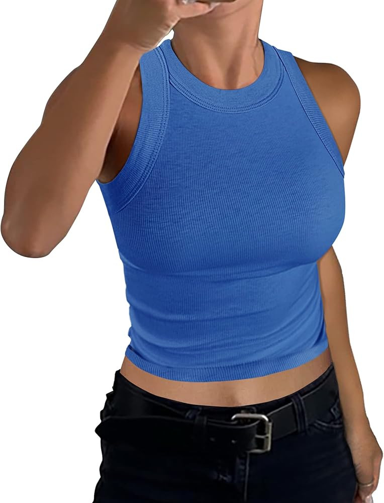 GEMBERA Womens High Neck Racerback Ribbed Crop Top Sleeveless Fitted Basic Cotton Cropped Tank To... | Amazon (US)