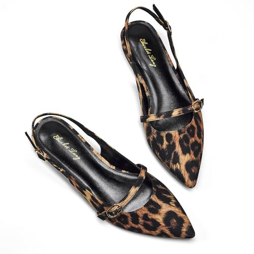 Elisabet Tang Women Slingback Flats with Rhinestone Pointed Toe Flats for Women Dressy Shoes Leopard 10 | Amazon (US)