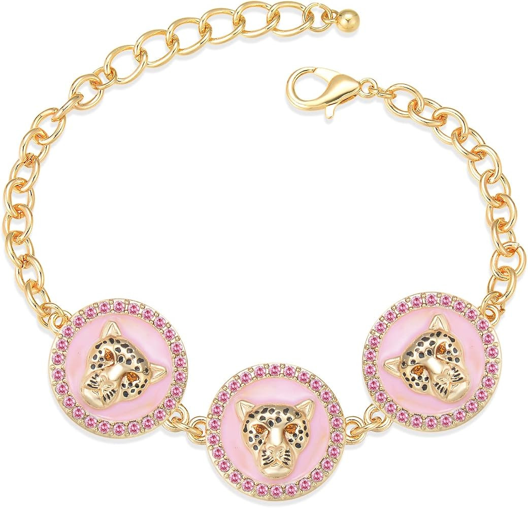 Women's Colorful Enamel Leopard Heads Bracelet Statement Hip Hop Gold linked Chain Panther Cockta... | Amazon (US)