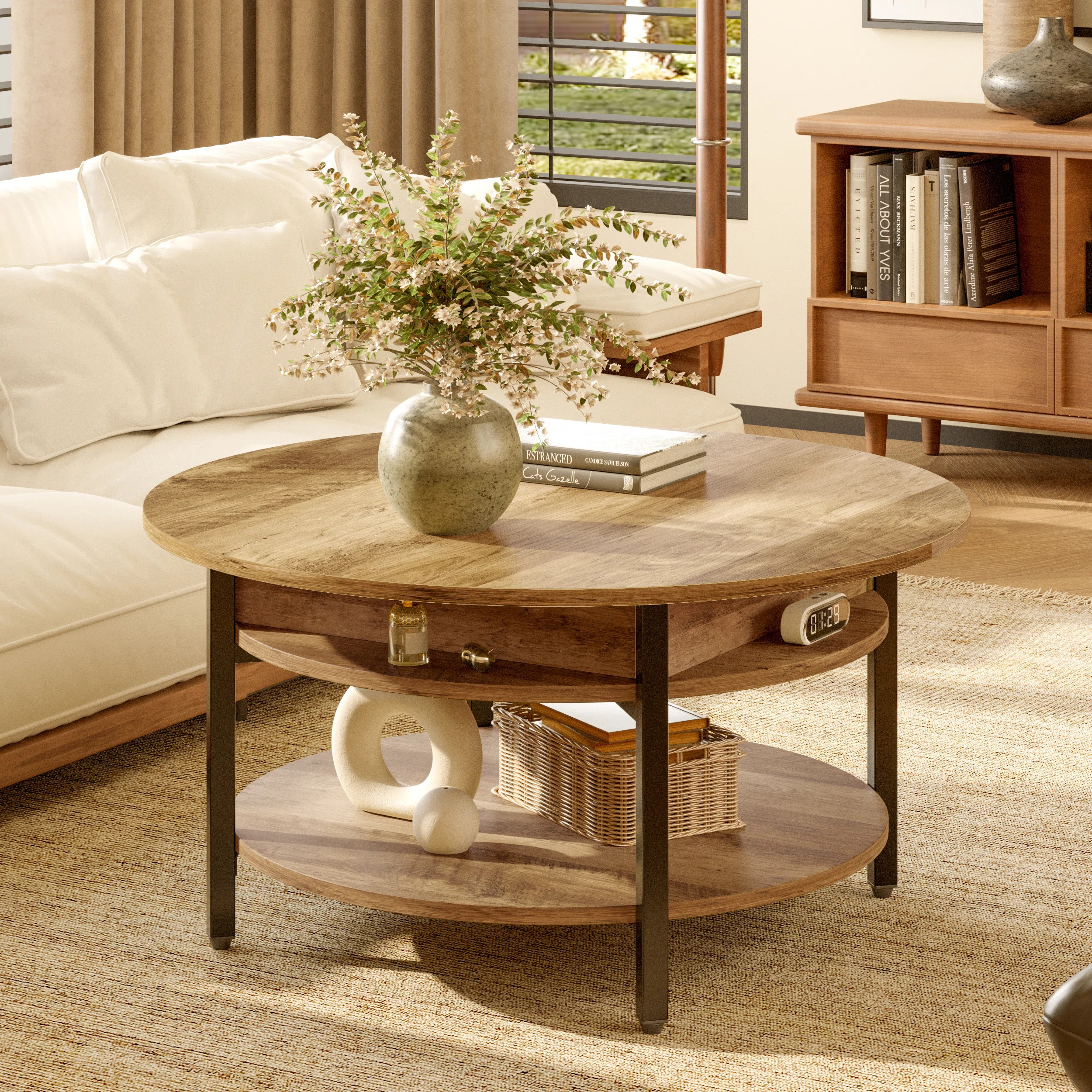 Wynny Round Lift-Top Wood Coffee Table with Storage | Wayfair North America