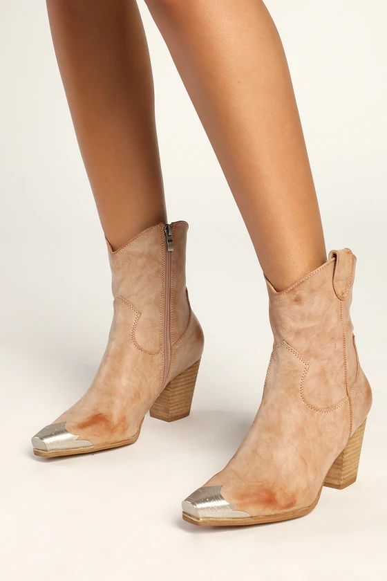 Naiya Light Nude Western Ankle Boots | Lulus (US)