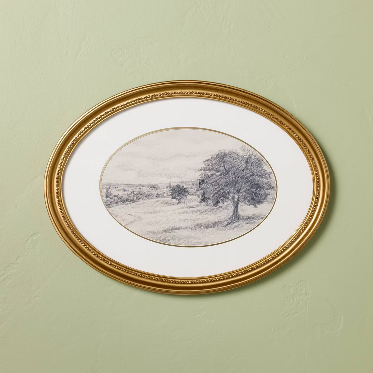 12"x16" Horizontal Oval Landscape Sketch Framed Wall Art - Hearth & Hand™ with Magnolia | Target