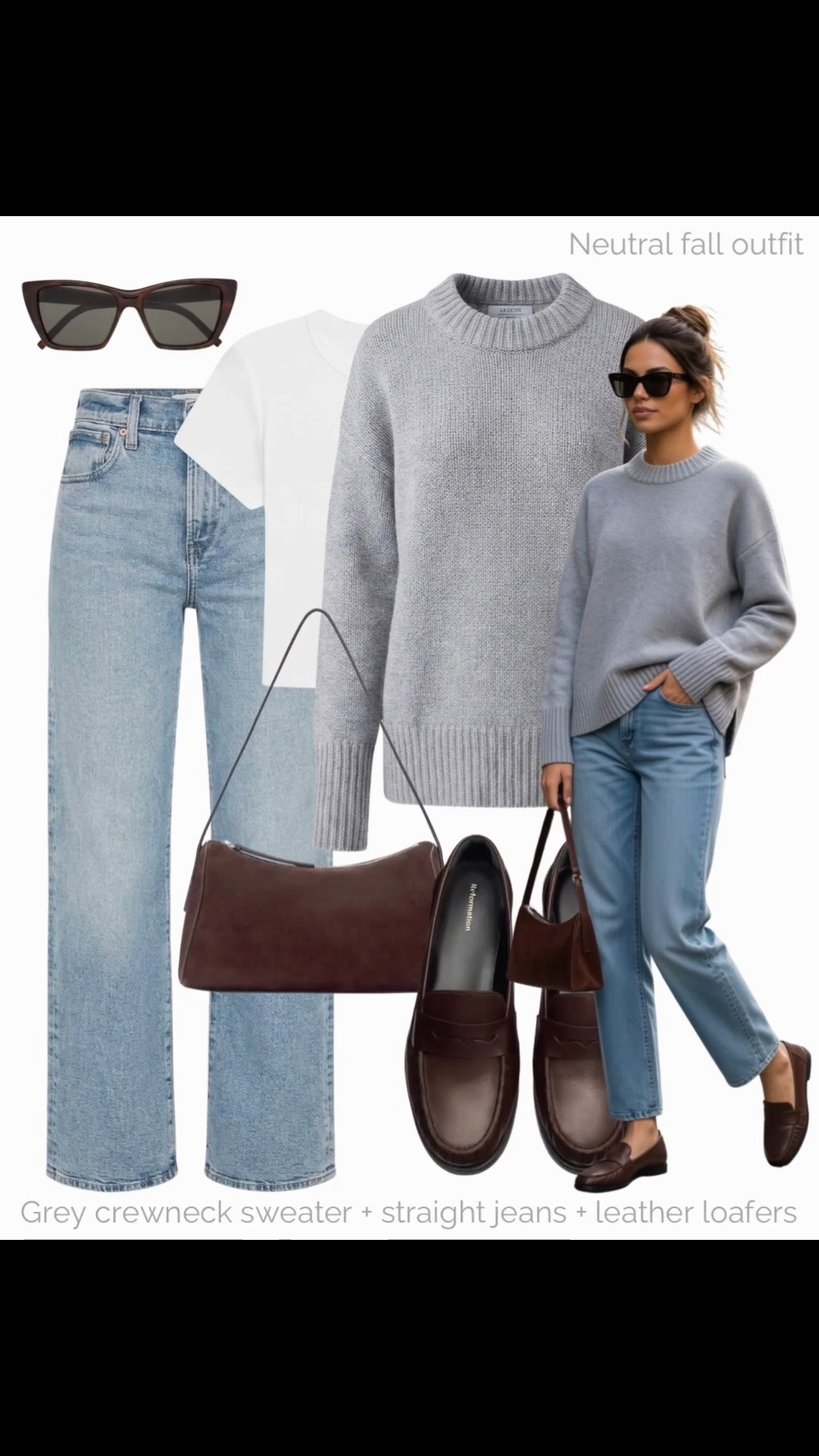 Elevated everyday fall outfit with a grey crewneck sweater 🩶

Tags: madewell wide leg jeans, la Ligne jumper, Leset white tee, ysl sunglasses, reformation leather loafers, suede shoulder bag, casual workwear, autumn office outfit, capsule wardrobe

#LTKfall #LTKjeans #LTKworkwear