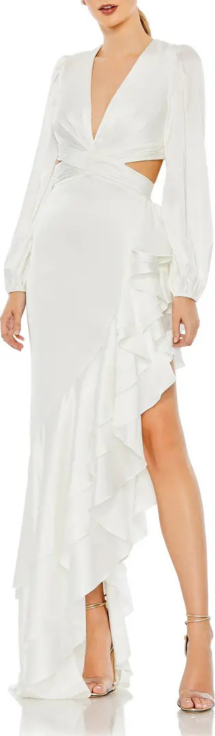 Mac Duggal Cascade Detail Long Sleeve Gown | Nordstrom | Nordstrom