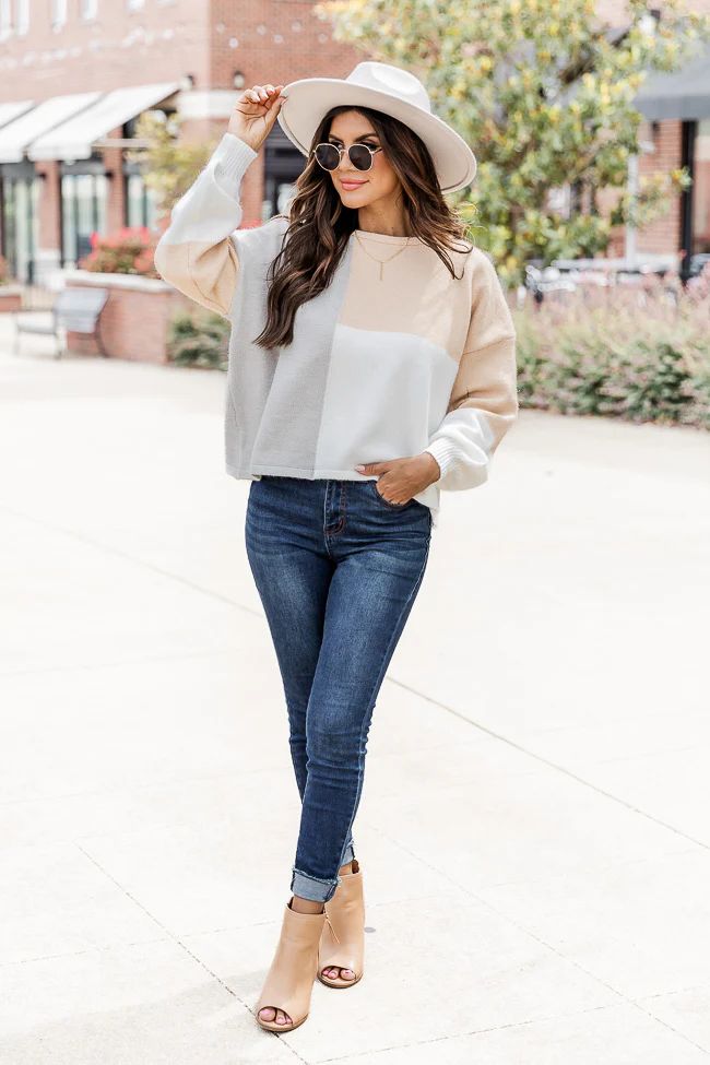 Days Go By Tan Colorblock Sweater | Pink Lily