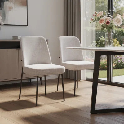 Set of Two Cream and Black Fabric and Wood Dining Side Chairs | Wayfair North America