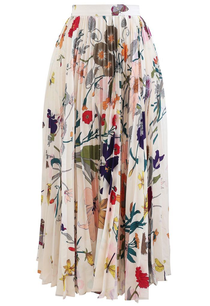 Tropical Floral Print Pleated Midi Skirt | Chicwish