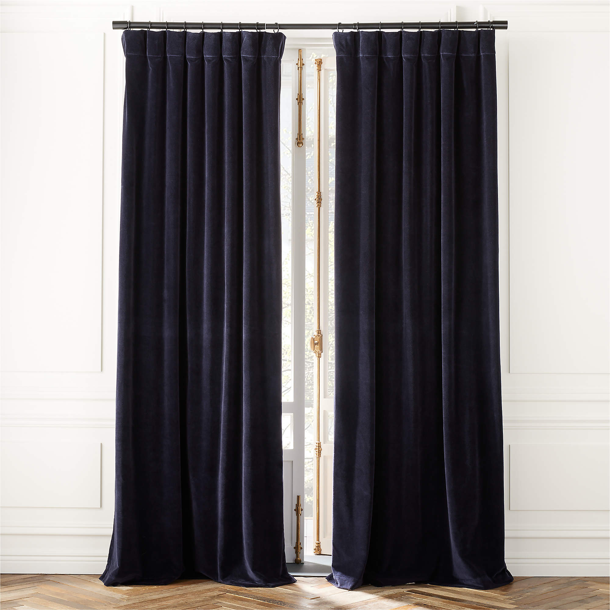 Midnight Blue Organic Cotton Velvet Window Curtain Panel 48"x84'' | CB2