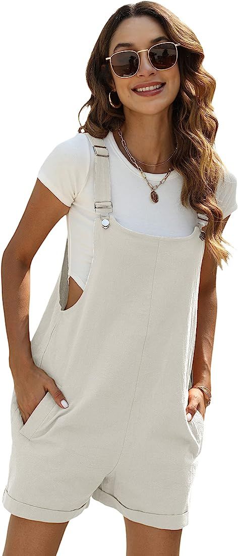 Yeokou Women's Cotton Linen Short Overalls Casual Summer Bib Shortalls with Pockets | Amazon (US)