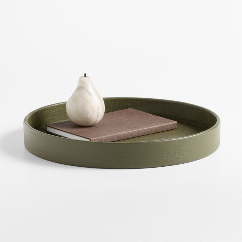 Stratton Small Round Green Crocodile Leather Decorative Tray 16 | Crate & Barrel