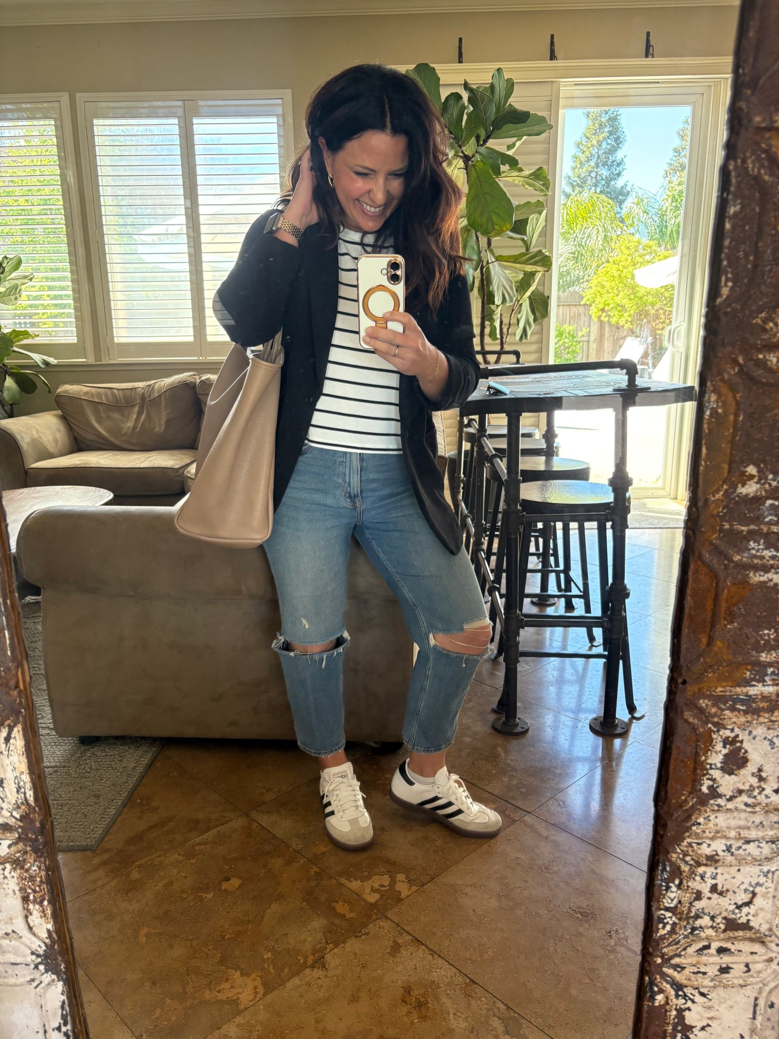 My sporty twist for business casual workwear. Shopping tip for Sambas if you wear a women’s size 8 in shoes or smaller. Shopping tip the big kids section and size down two sizes. I wear a women’s 6.5 and a kids 4.5. The kids shoes are often $20+ cheaper than the adult sizes. 
Teacher outfit


#LTKOver40 #LTKPetite #LTKShoeCrush