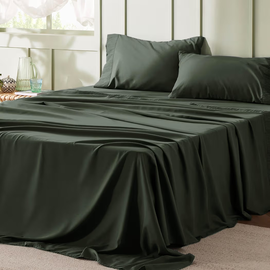 Bedsure Queen Sheet Set - 4 Pieces Soft Queen Size Sheets - Breathable & Cooling - Hotel Luxury - Easy Care Polyester Microfiber Bedding for Women, Men, Olive Green | Amazon (US)