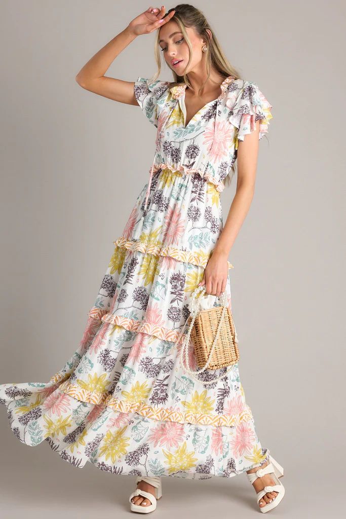 If You Dare Ivory Multi Floral Print Maxi Dress | Red Dress