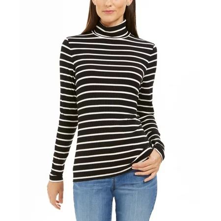 Charter Club Women s Striped Turtleneck Top Black Size Small | Walmart (US)