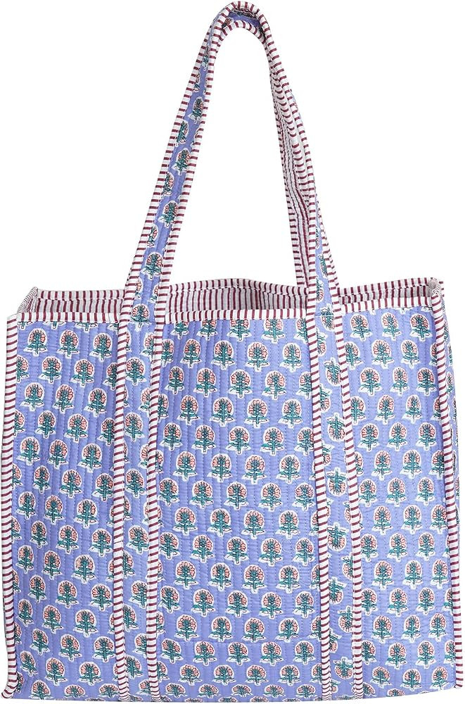 Cotton Tiger Block Print Tote Bag, Indian Handmade Shopping Shoulder Bag, Unisex Market Daily Use | Amazon (US)