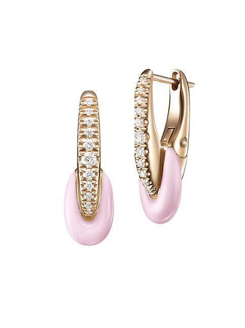 Ada 18K Pink Gold, Pastel Pink Enamel & 0.25 TCW Diamond Huggie Hoops | Saks Fifth Avenue (UK)