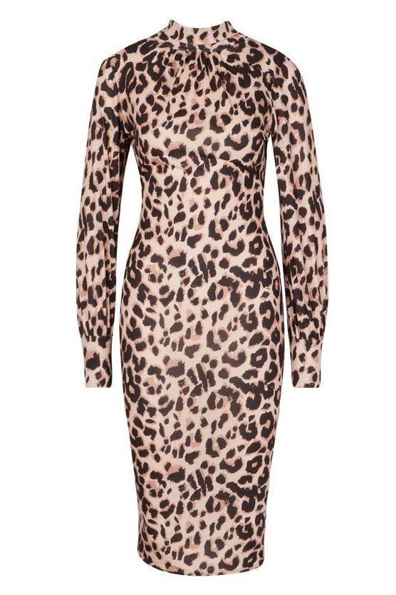 Leopard Roll Neck Midi Dress | Boohoo.com (US & CA)