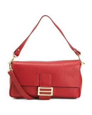 Made In Italy Leather Baguette Flap Over Handbag | Marshalls