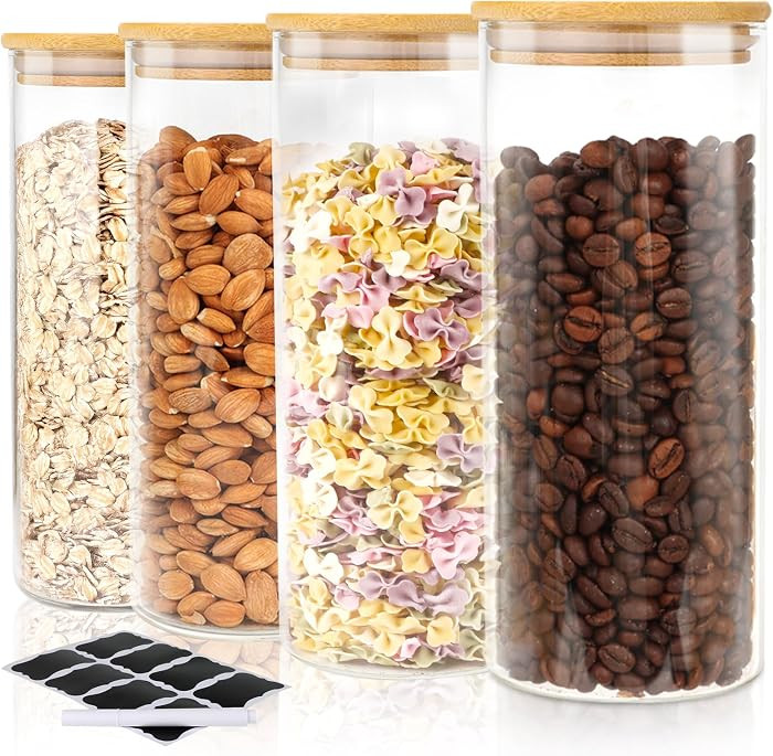 FoiiLiio Vorratsdosen Glas mit Holzdeckel 4er Set 1L Vorratsgl\u00e4ser mit Deckel Rund Aufbewahr... | Amazon (DE)